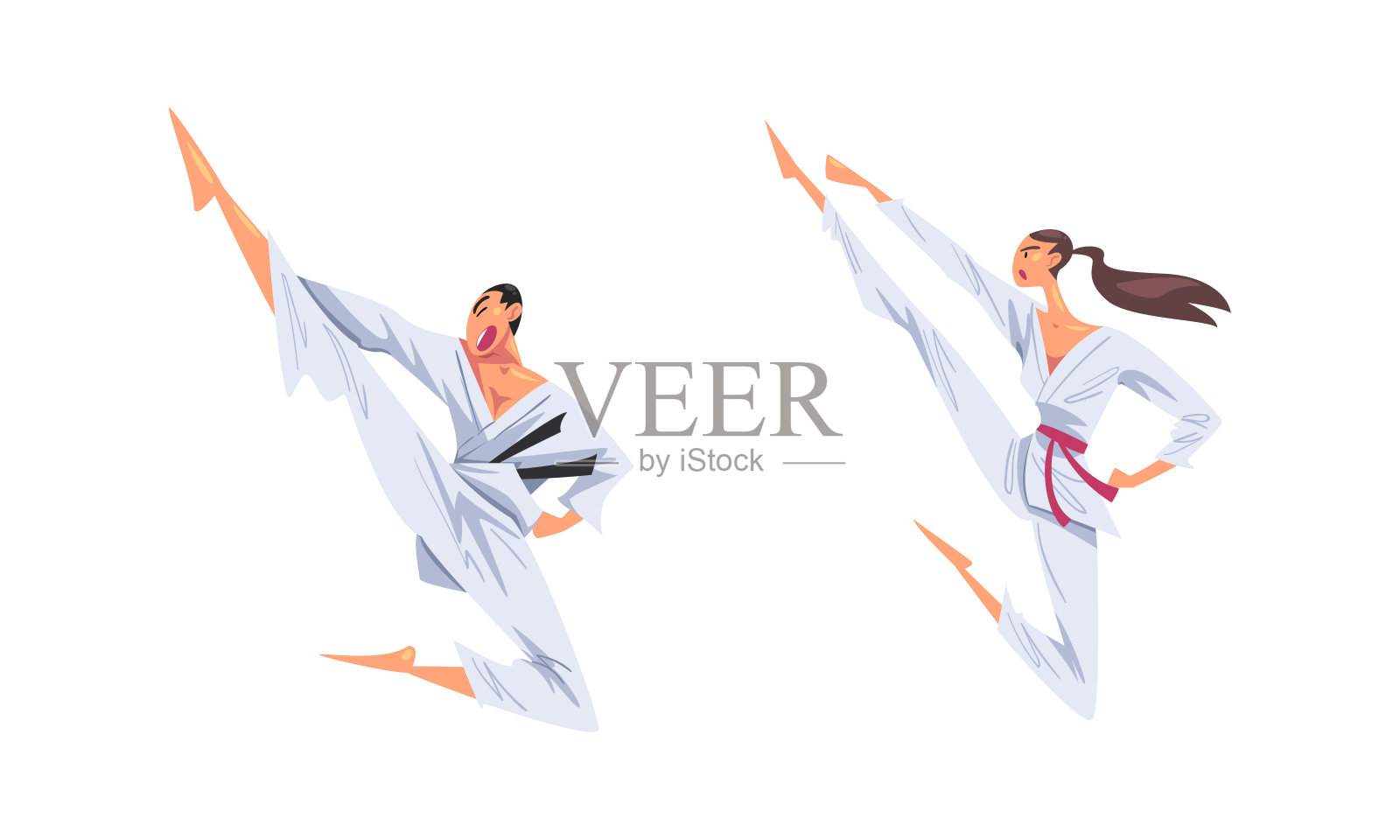 运动员在白色和服练习传统的日本武术卡通矢量插图插画图片素材