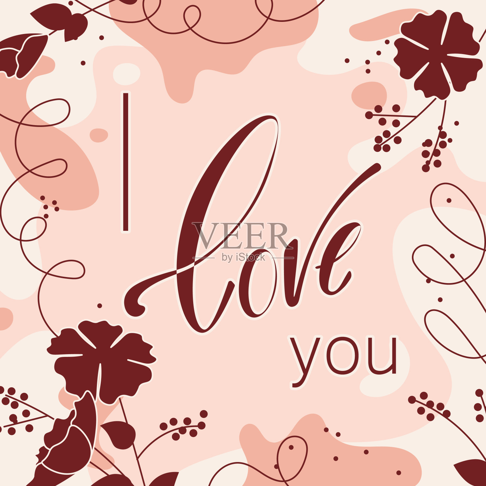 我爱你的贺卡设计有美丽的花朵插画图片素材