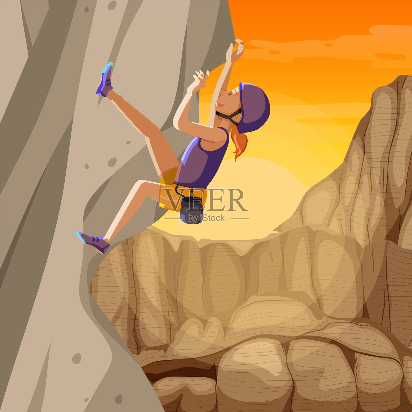 人们爬岩石山的场景插画图片素材