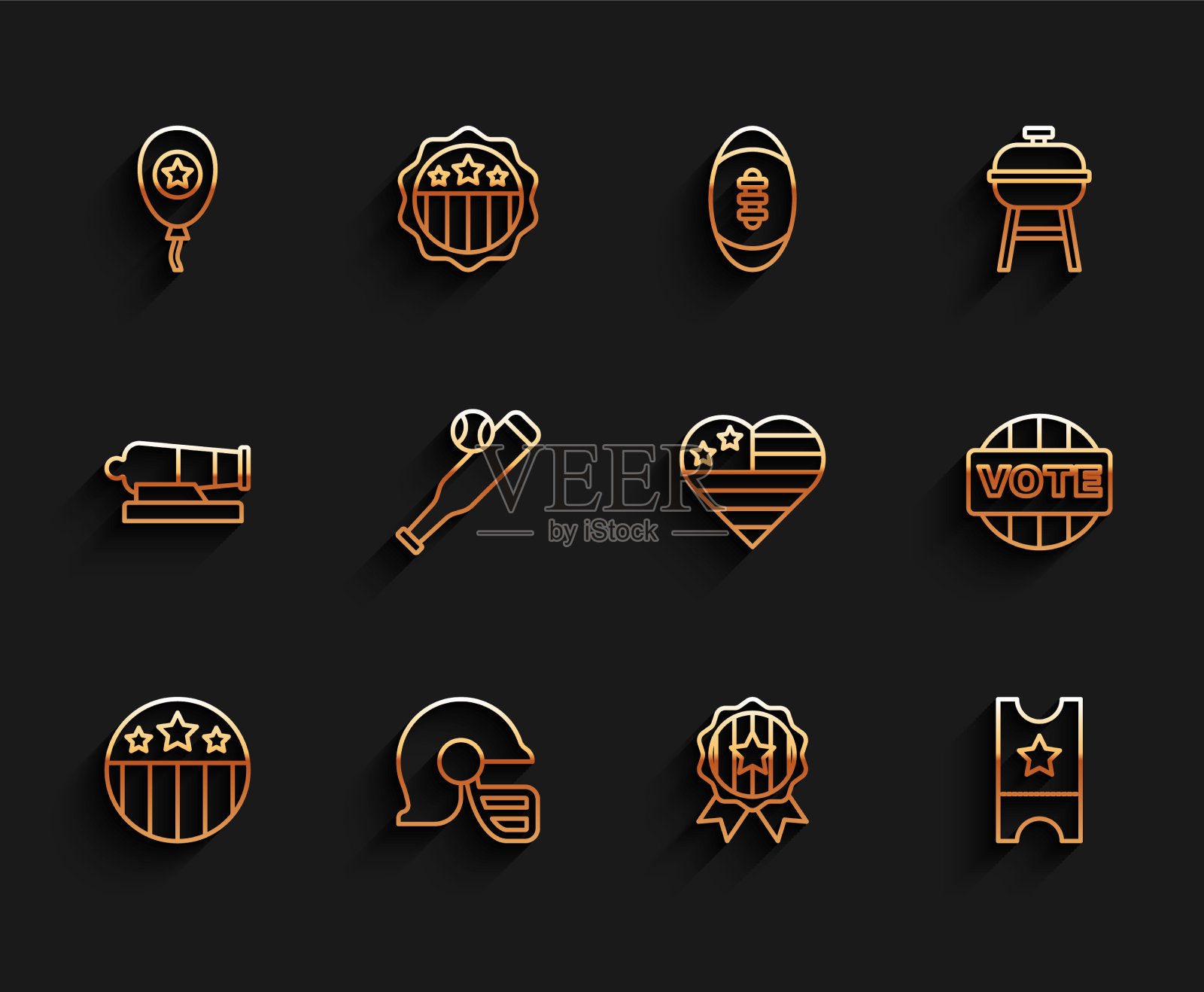 设置线奖牌与明星美式橄榄球头盔图标素材