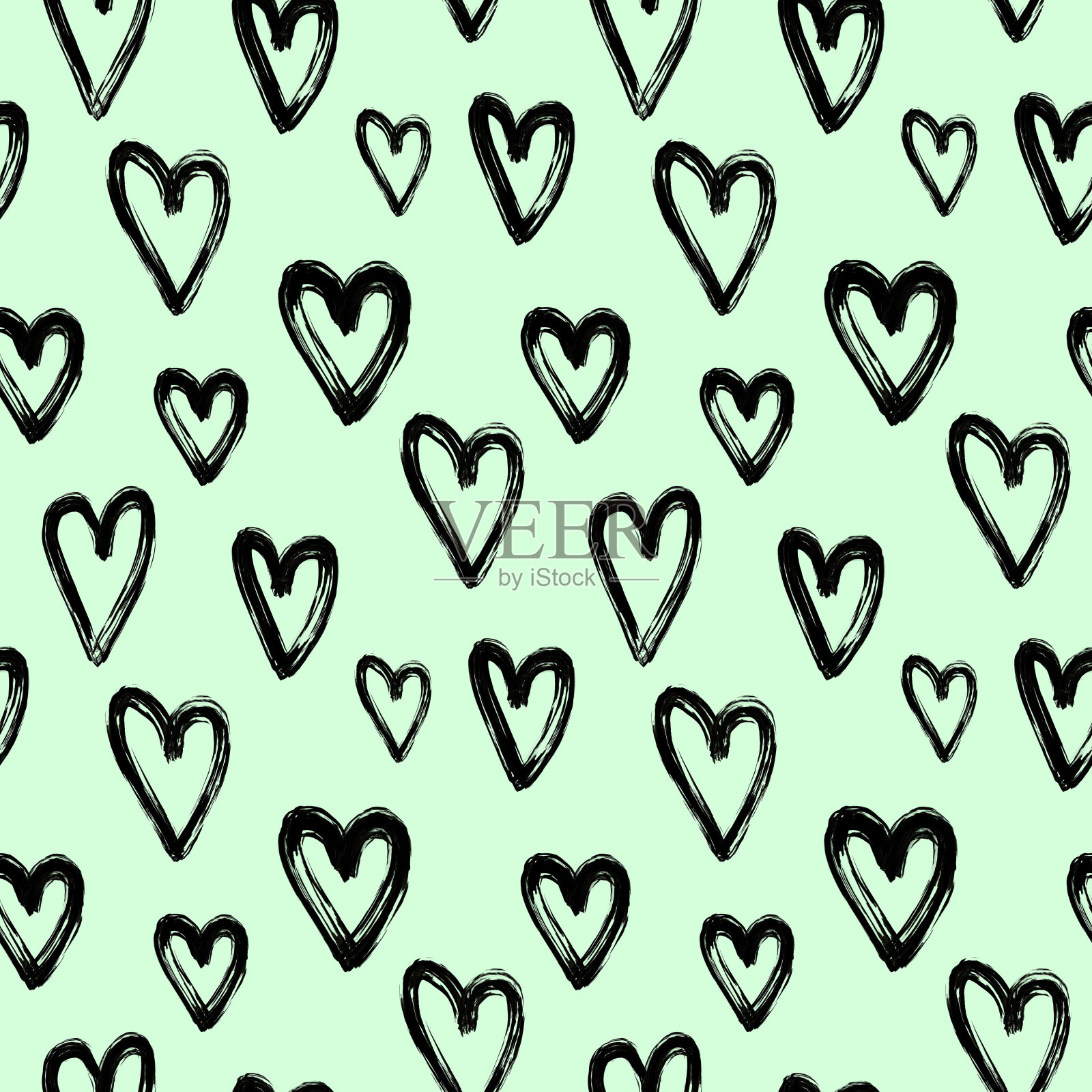 绿色情人节图案墨水插画图片素材