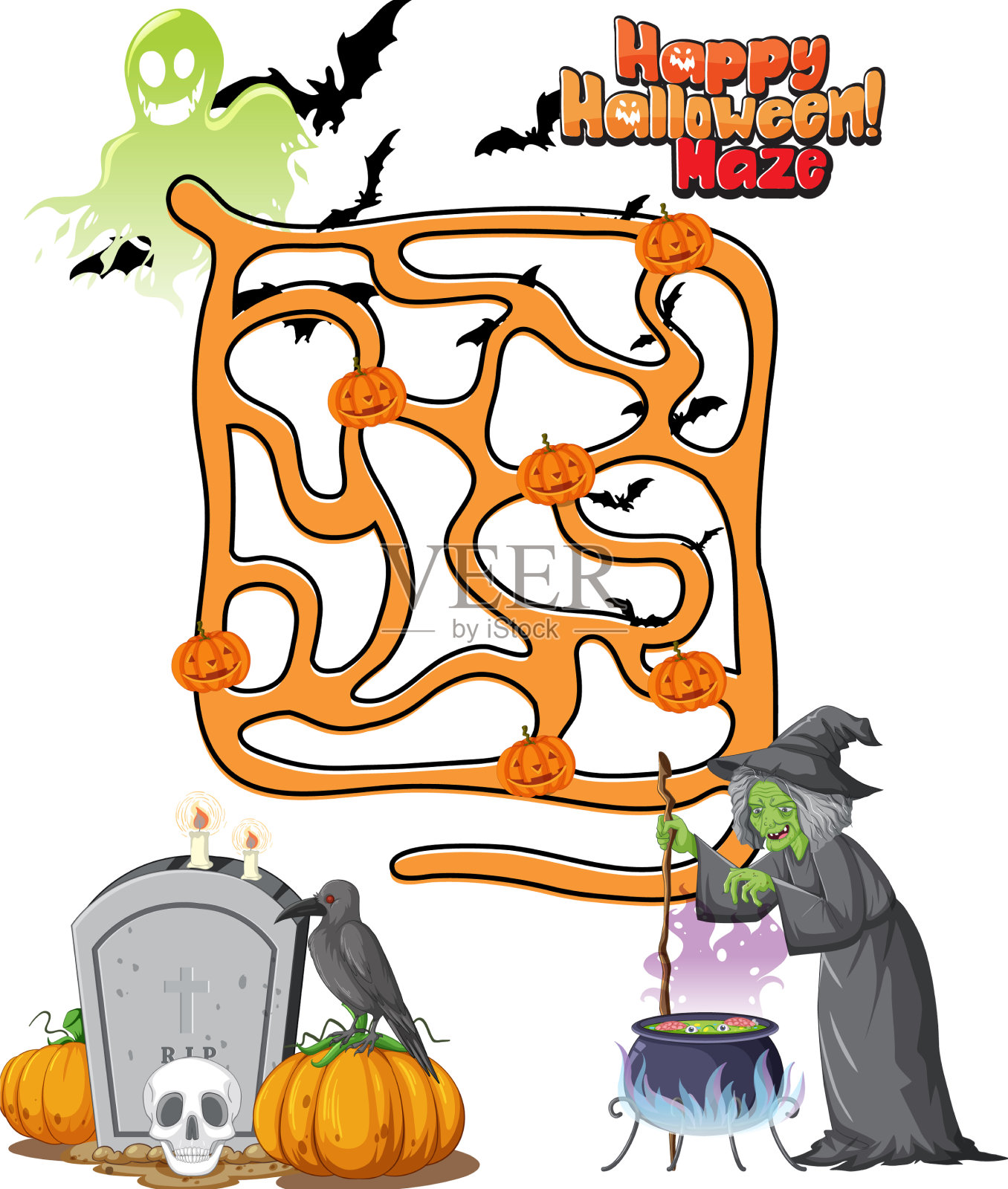 万圣节主题迷宫游戏模板插画图片素材