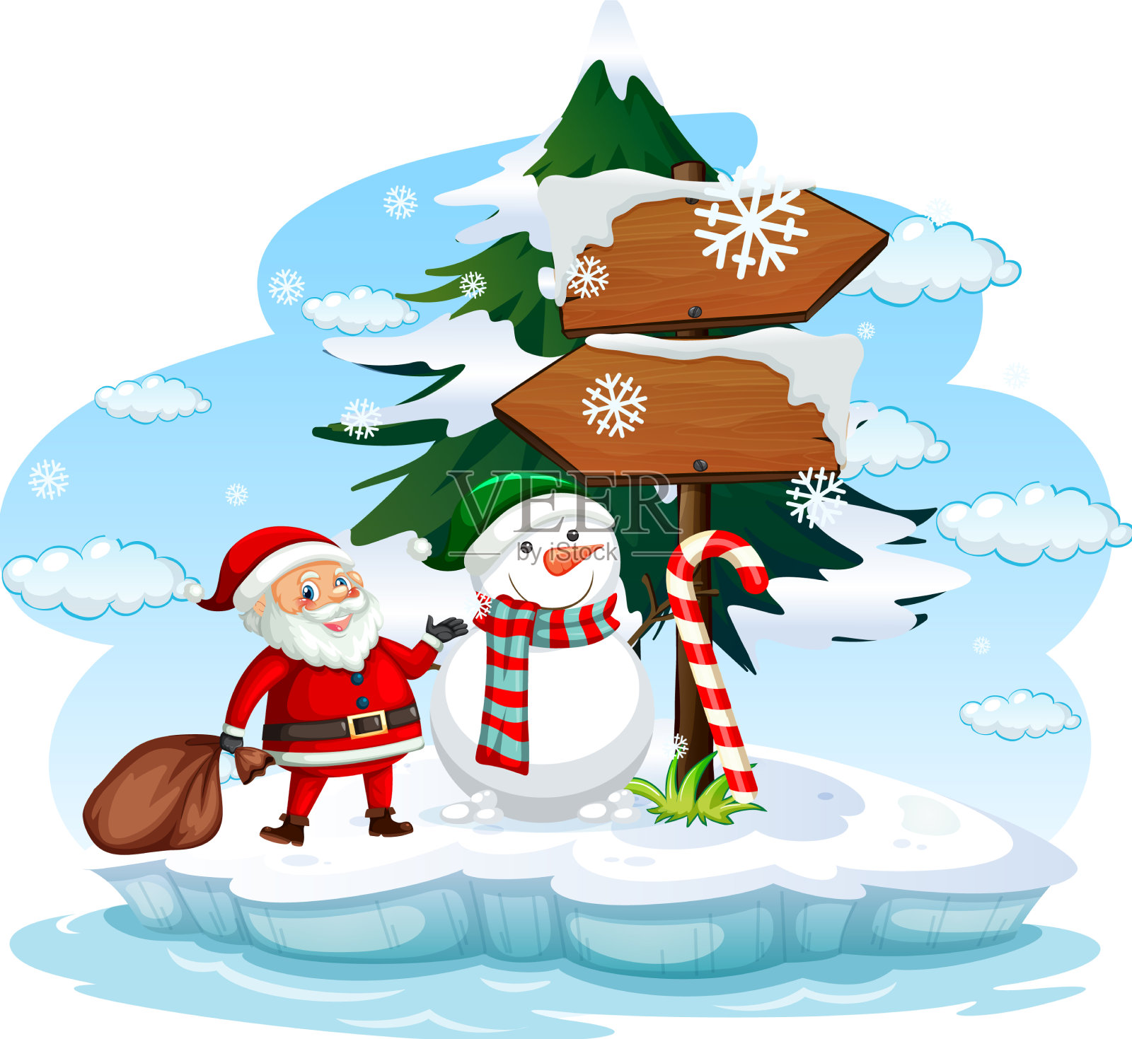 下雪天有圣诞老人和雪人设计元素图片