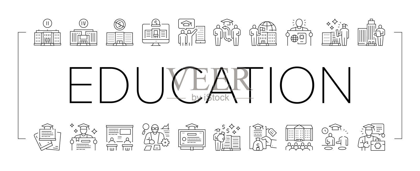 高等教育和毕业图标集向量。插画图片素材