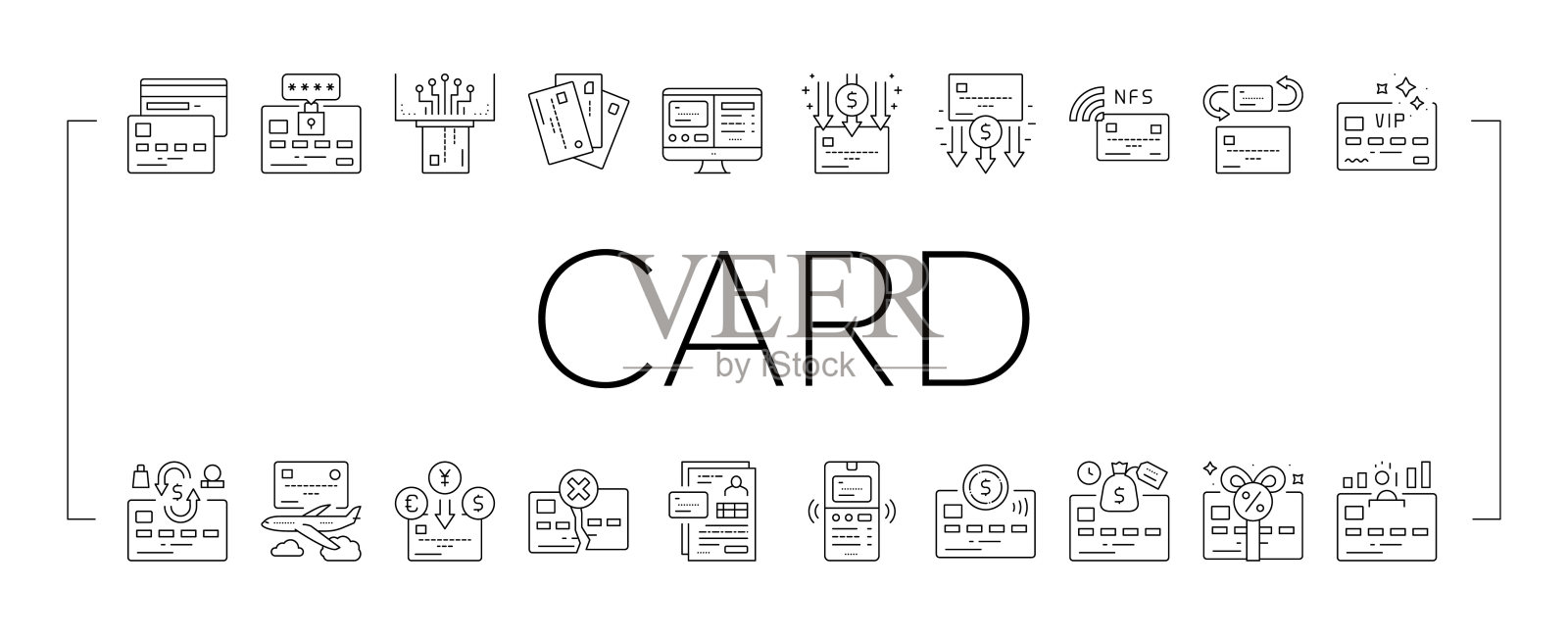 塑料卡支付收集图标集向量。插画图片素材