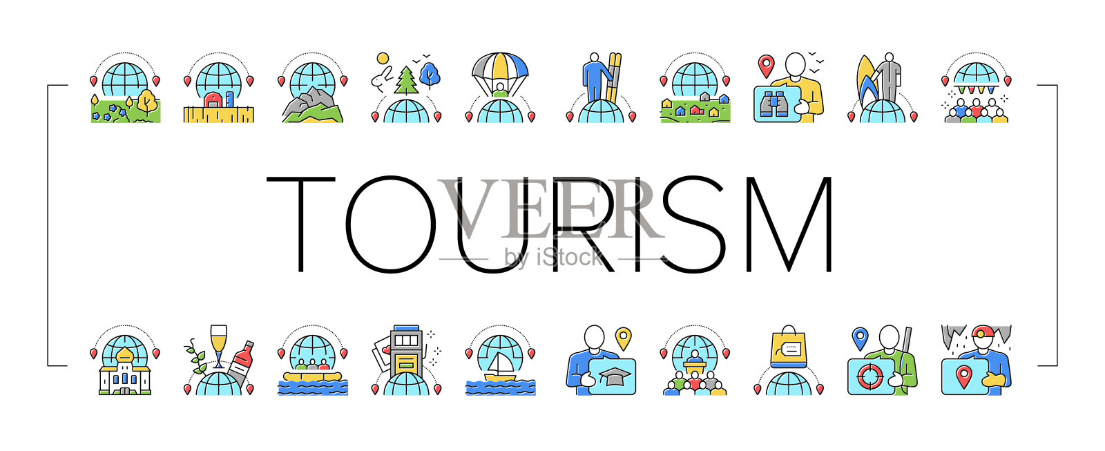 旅游旅游类型集合图标集合向量。插画图片素材