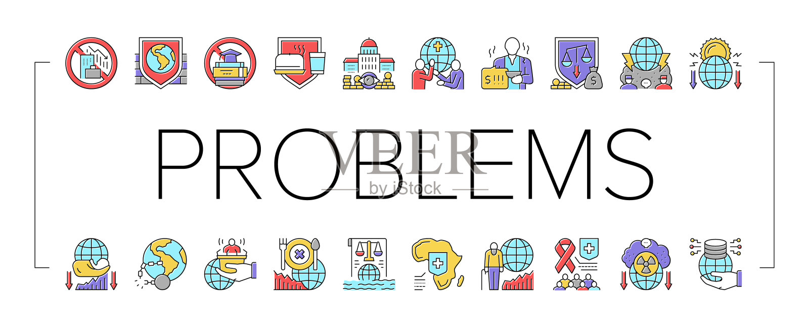 社会公共问题世界范围图标集向量。插画图片素材