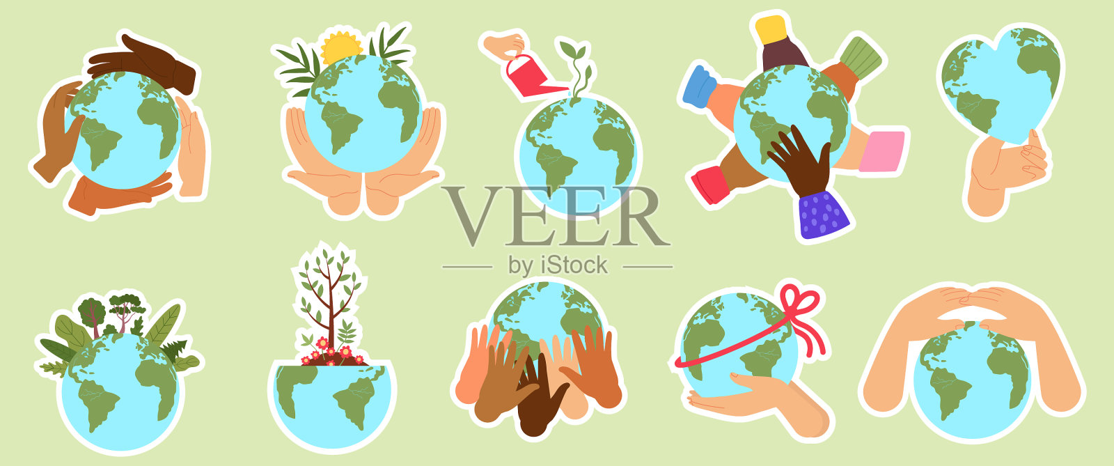 生态贴纸人们持有地球，自然，气候插画图片素材