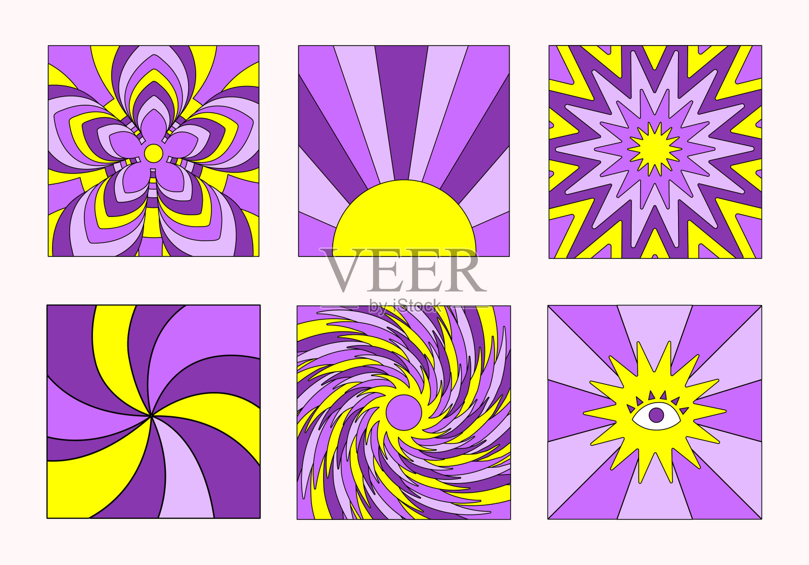 时尚多彩的广场复古迷幻背景在60年代，70年代风格。插画图片素材