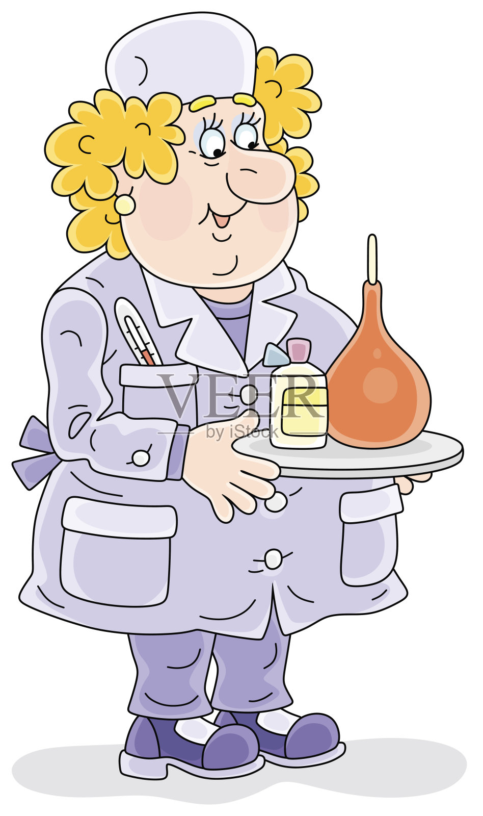 带着橡胶注射器的医疗助理插画图片素材