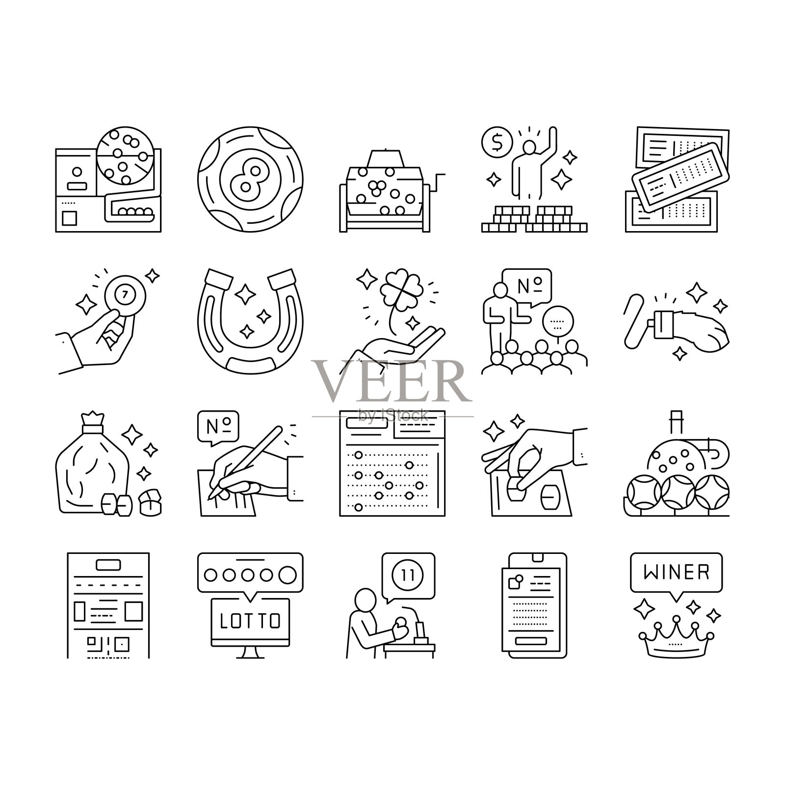 彩票赌博游戏收集图标集向量。图标素材