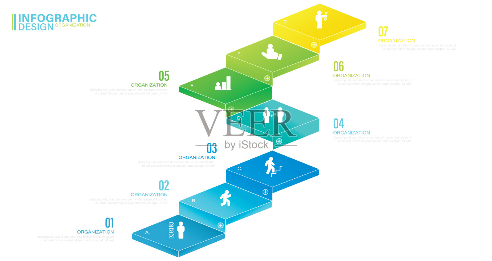 业务数据可视化。信息图形元素股票说明信息图形，数字7，部分，步骤，图标，成功插画图片素材