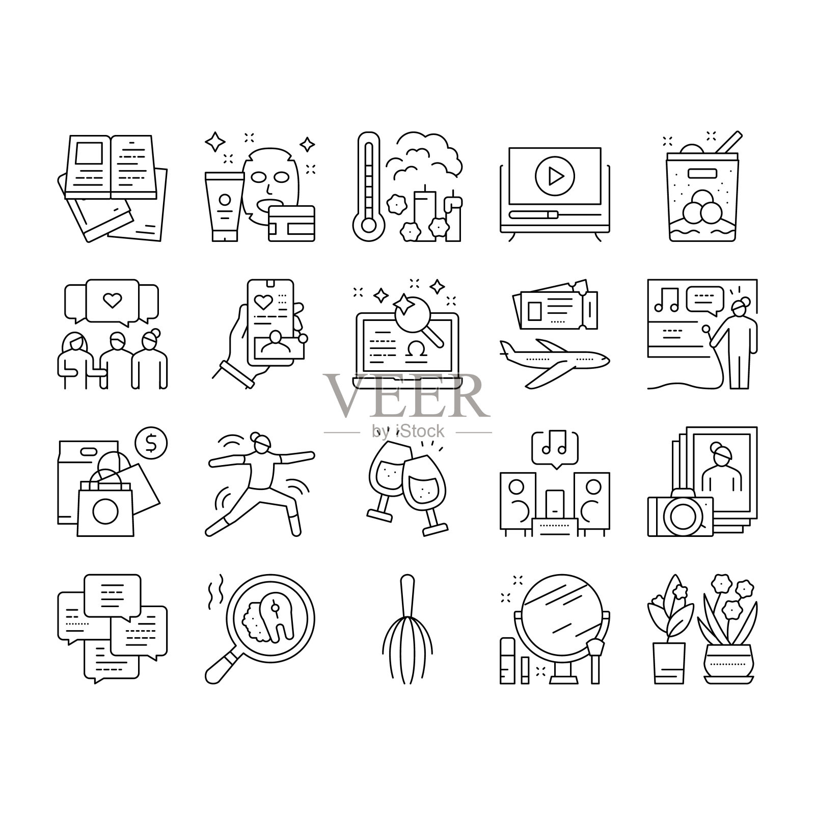 女性闲暇时间收集图标集向量。图标素材