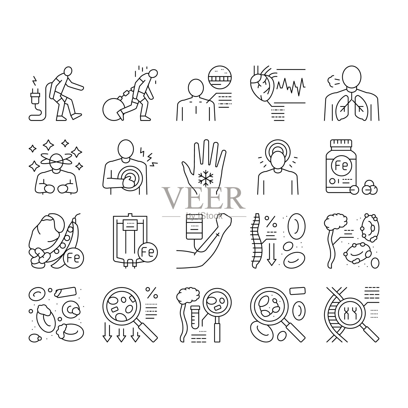 贫血患者健康问题图标集向量。插画图片素材