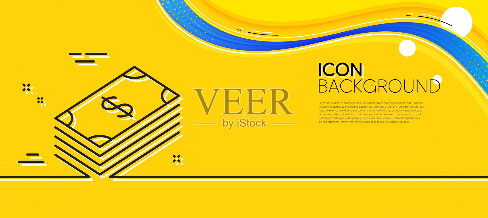 现金线图标。银行的货币。极小线黄色横幅。向量插画图片素材