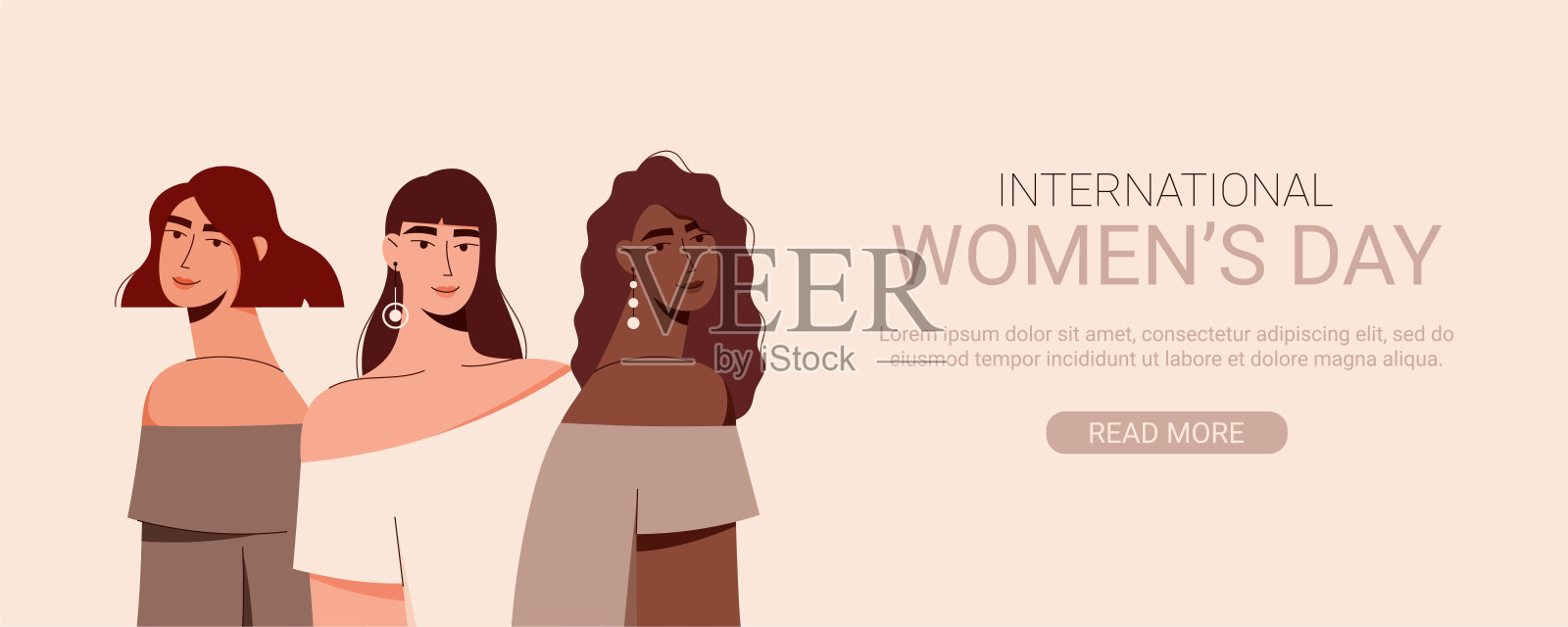 不同的女人背靠背站着。插画图片素材