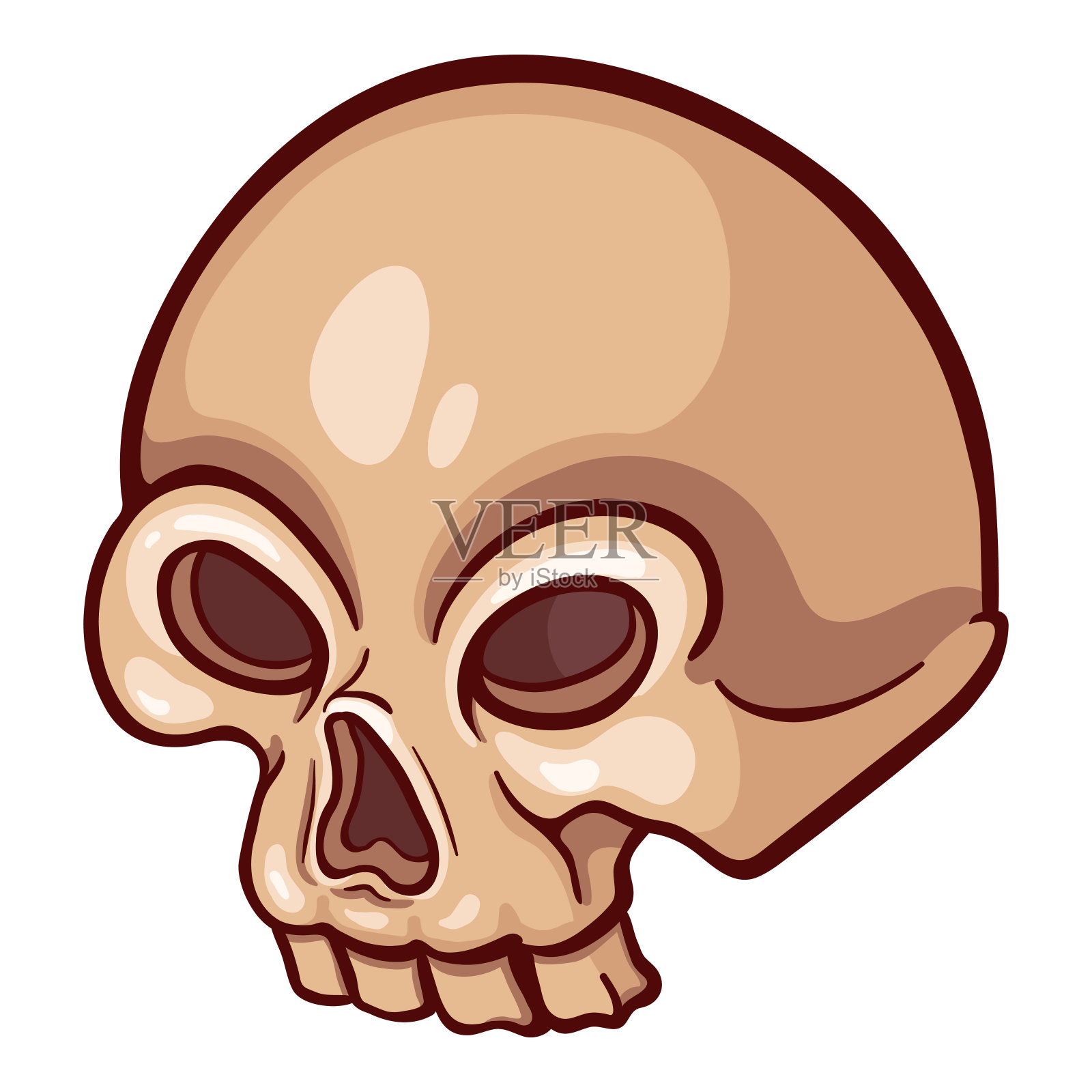 棕色风格化的头骨插图。漫画风格的图标插画图片素材