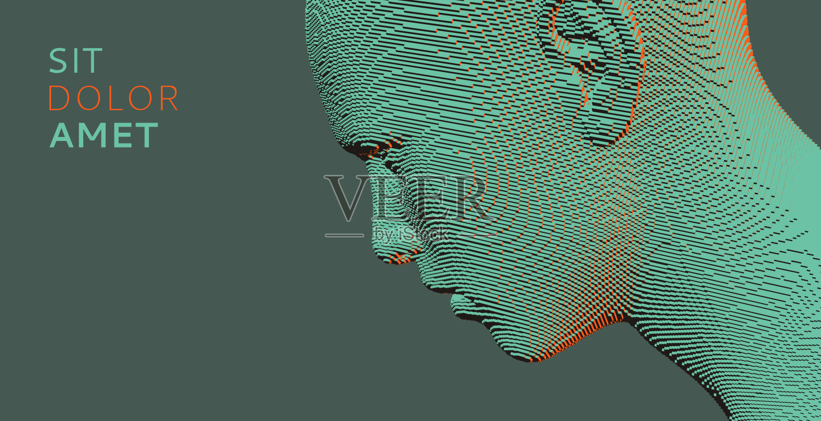 从立方体构造抽象数字人头。极简设计的商业演示，传单或海报。技术和机器人概念。体素的艺术。3 d矢量插图。插画图片素材