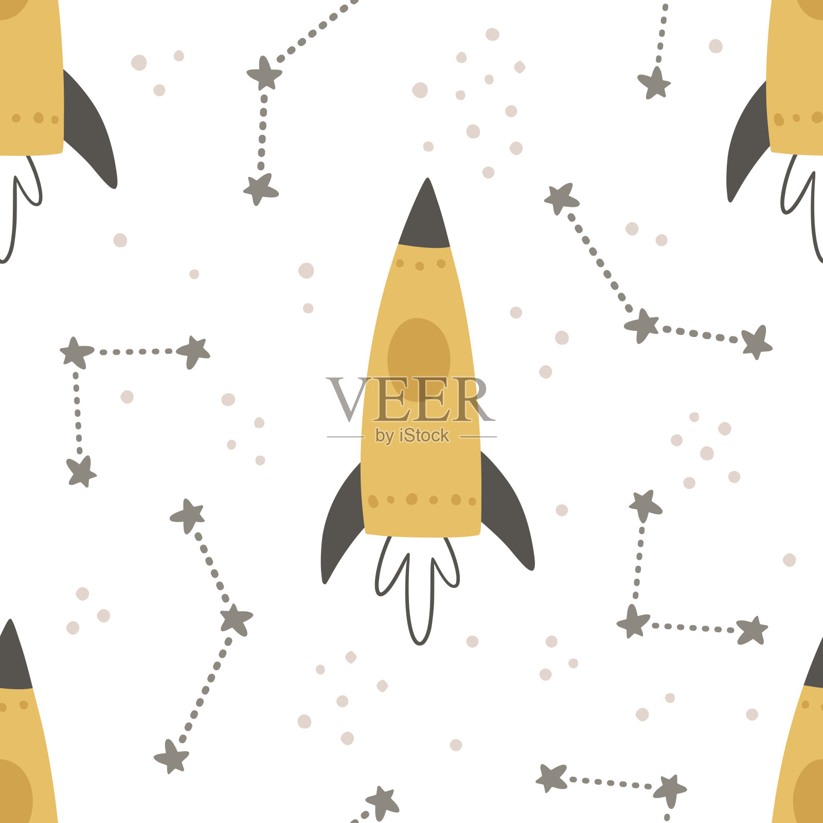 矢量无缝图案可爱的火箭和星星插画图片素材