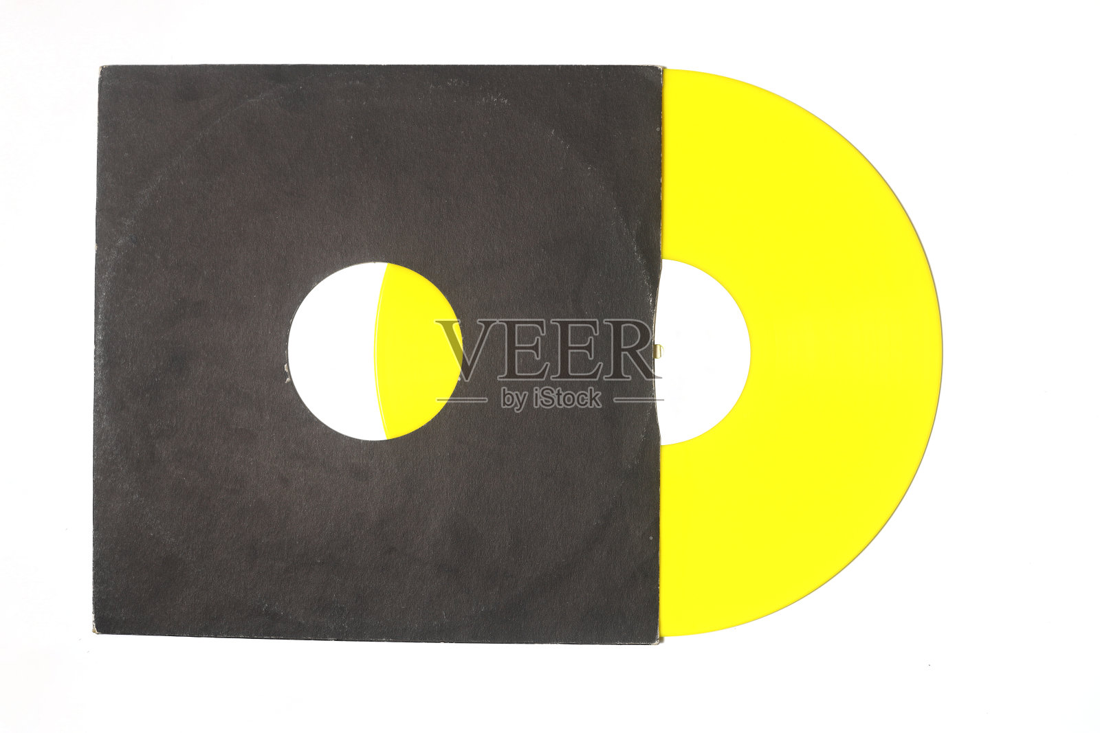 老黑纸封面和黄色黑胶唱片孤立在白色背景上照片摄影图片