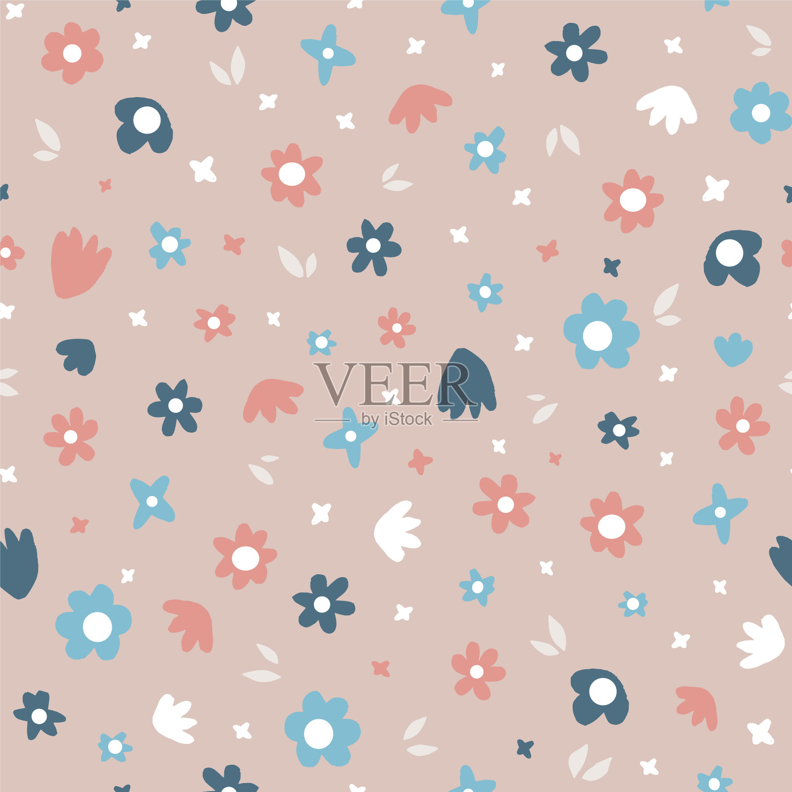 可爱画花的无缝向量模式。婴儿衣服，明信片，包装纸，墙纸的温柔平面插图。插画图片素材