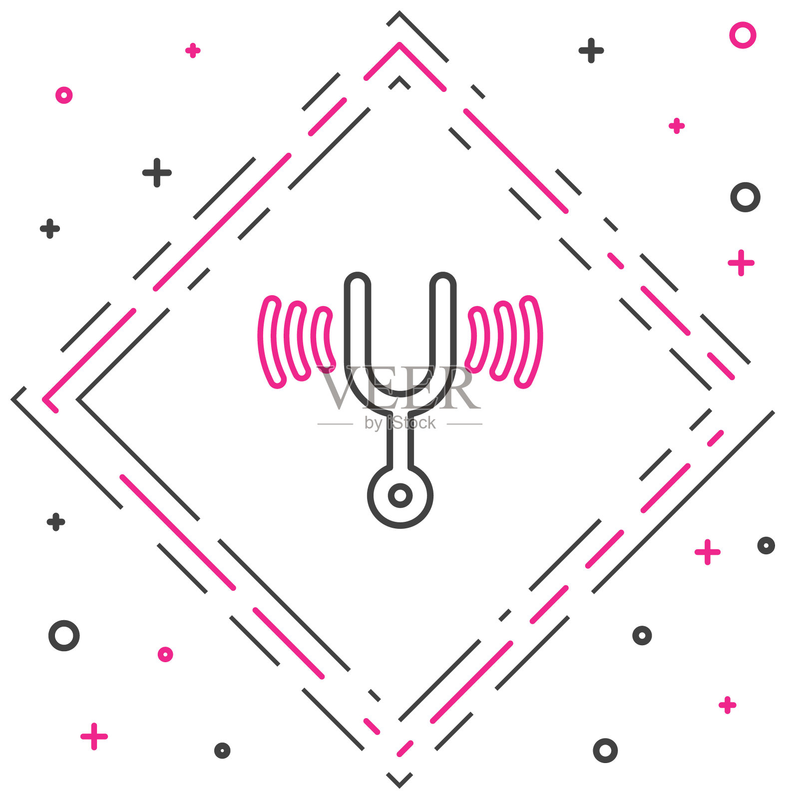 线音乐音叉调音乐器图标孤立在白色背景上。色彩斑斓的轮廓的概念。向量图标素材