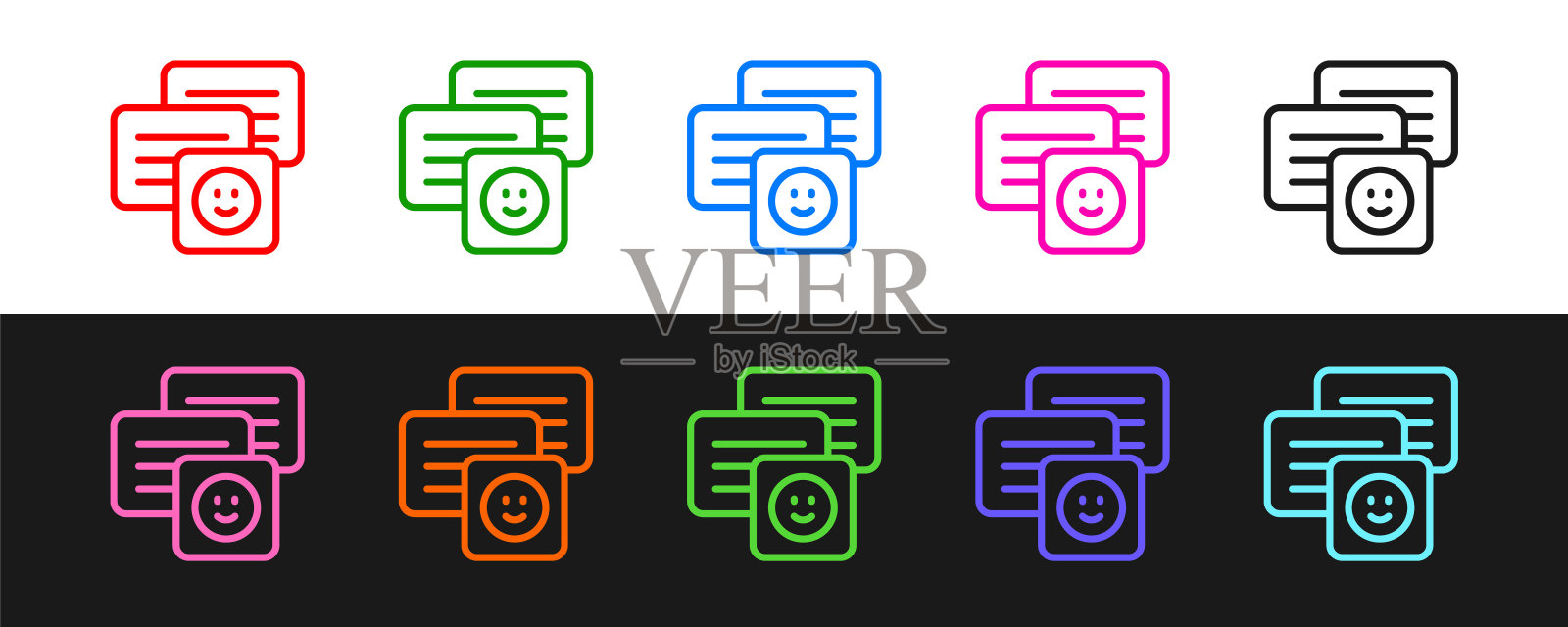 设置行在黑白背景上隔离的笔记本电脑图标上的新聊天消息通知。智能手机聊天短信语音泡泡。向量图标素材