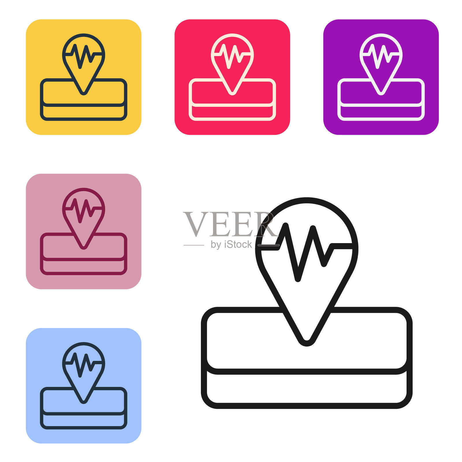 黑色线地震图标孤立在白色背景上。设置彩色方块按钮图标。向量图标素材