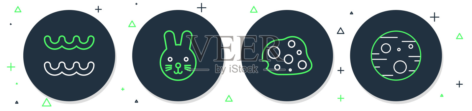 设置线兔星座，小行星，宝瓶座和行星火星图标。向量插画图片素材