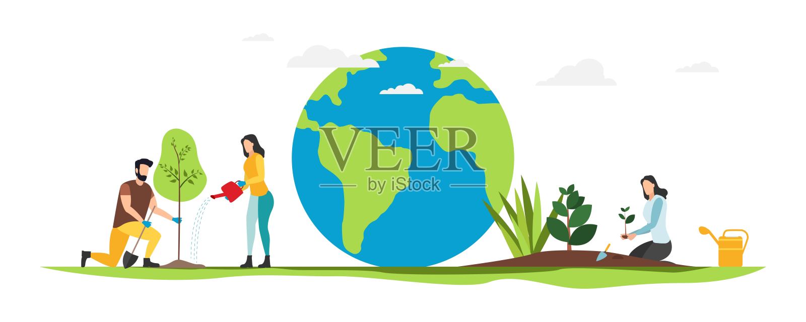 生态。拯救地球。人们生活在生态系统中。节约环保的生活。向量。插画图片素材