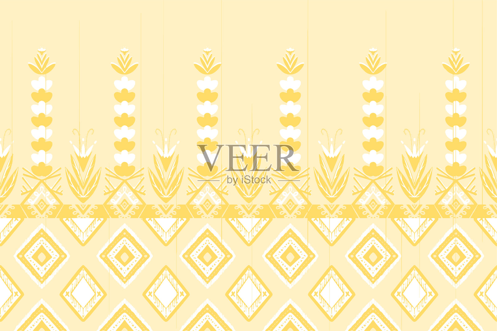 象牙上的黄白色花。几何民族东方图案传统设计背景，地毯，壁纸，服装，包装，蜡染，织物，矢量插图刺绣风格插画图片素材