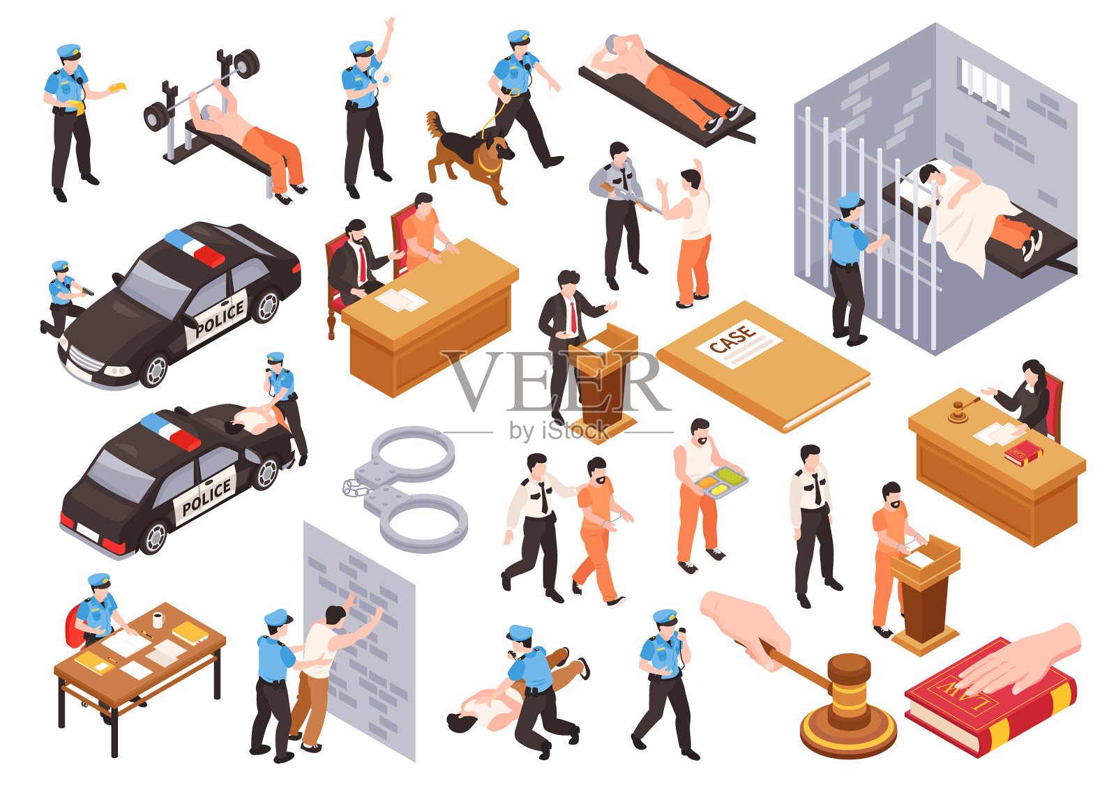 警法监狱等距设置插画图片素材