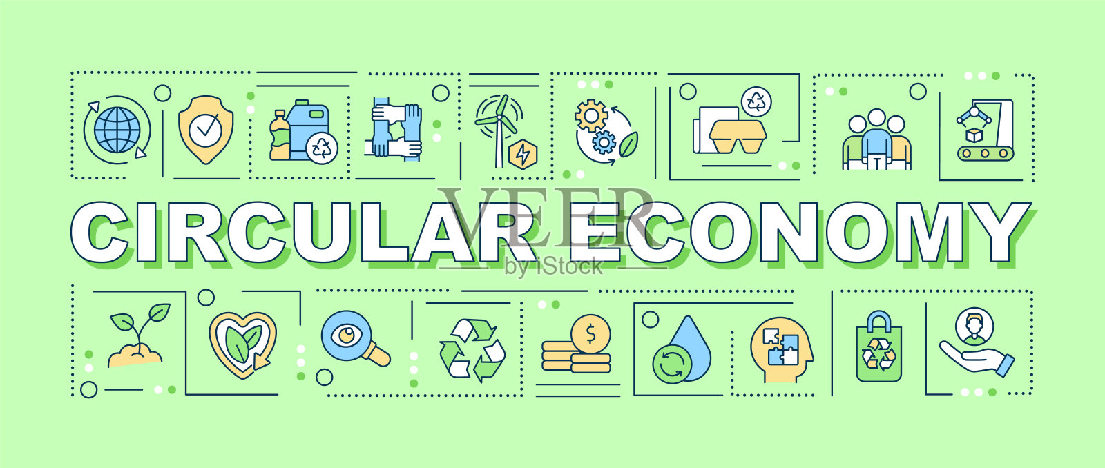 循环经济一词概念绿色旗帜插画图片素材