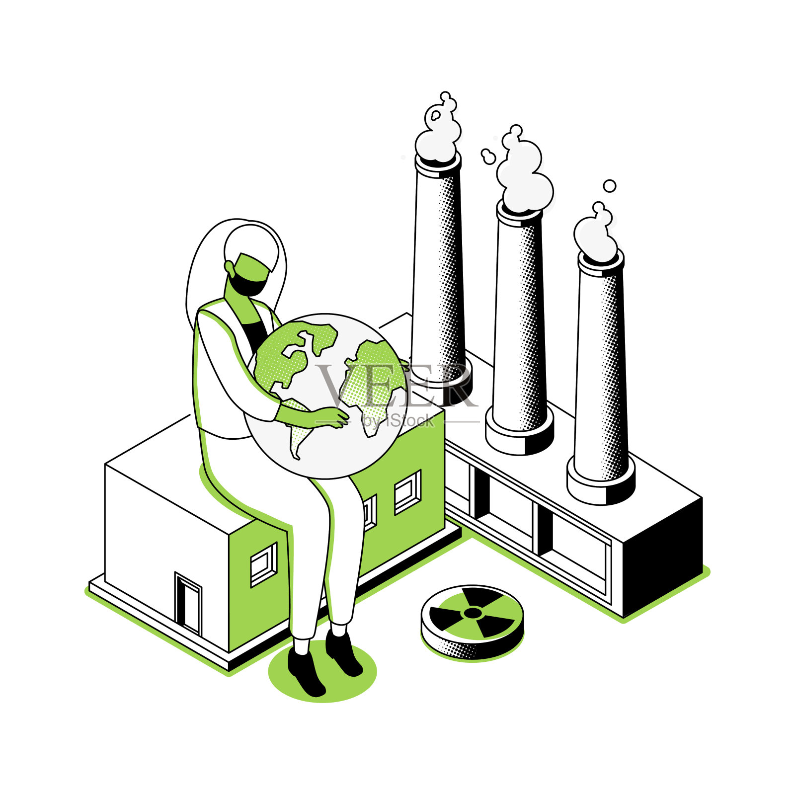 空气污染-现代线条等距设计风格插图插画图片素材