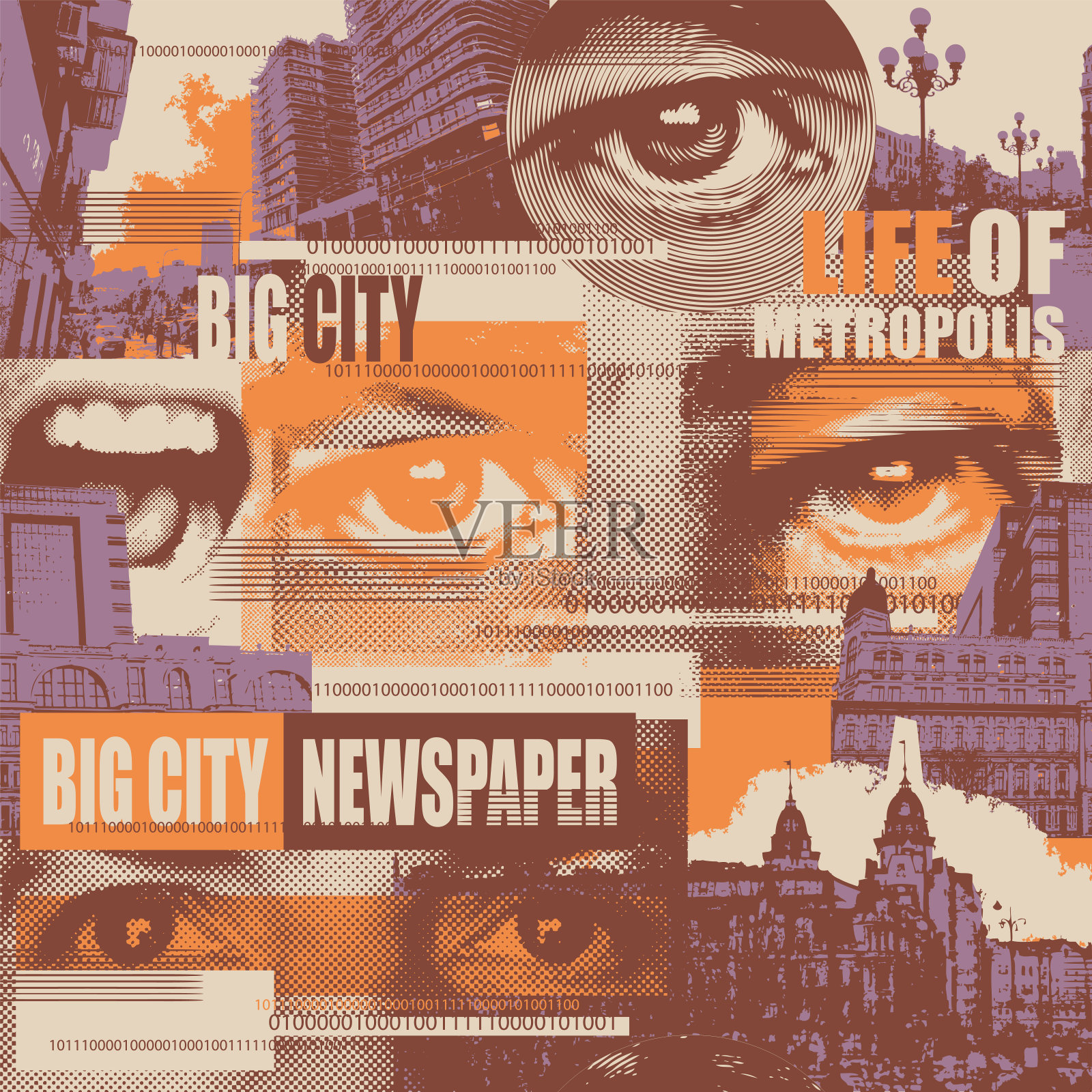 无缝模式与人眼和城市景观插画图片素材