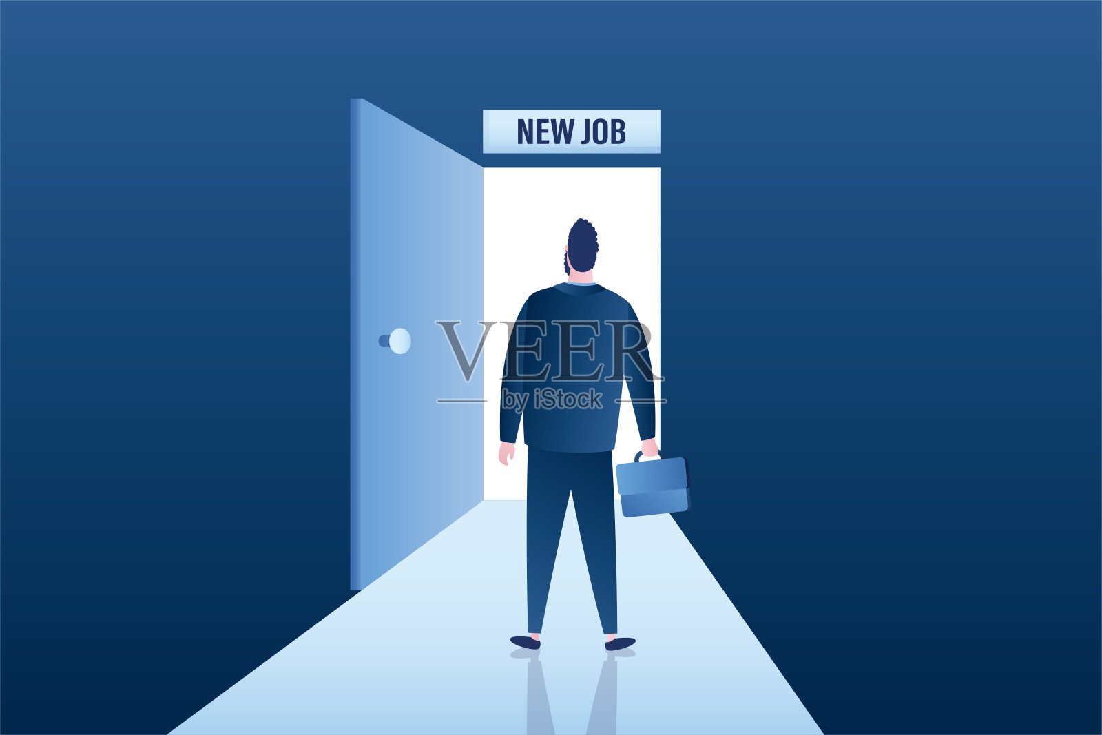 工作邀请，招聘流程。工作上的挑战，对新的工作机会或职业发展做出决定。商人面试后，后视镜。插画图片素材