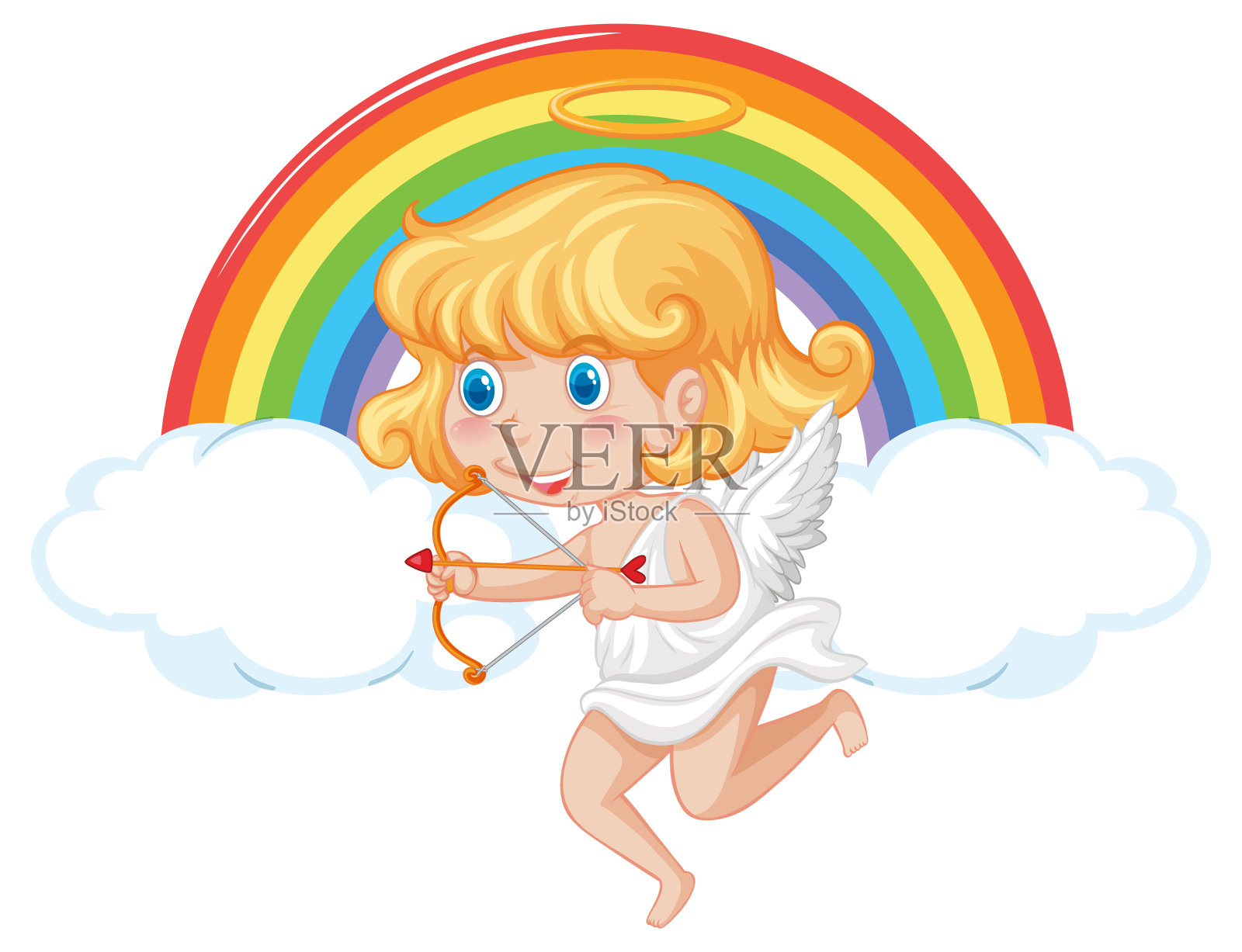手握弓箭的天使女孩卡通形象插画图片素材