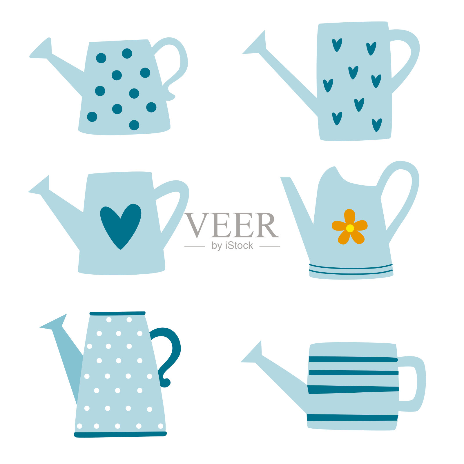 一套洒水罐。矢量图插画图片素材