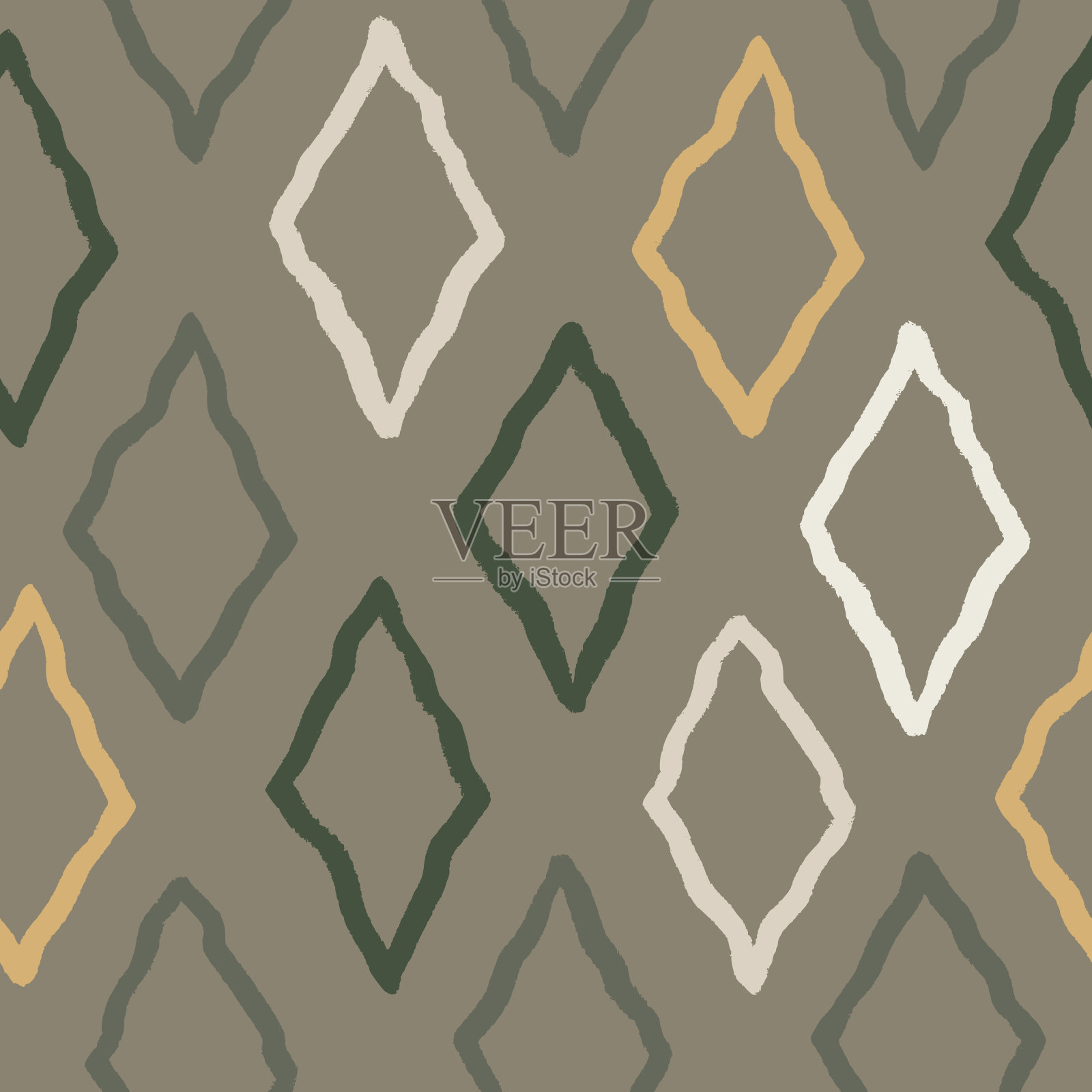 手绘无缝纹理模式与菱形和钻石的背景，织物和包装纸，矢量插图插画图片素材