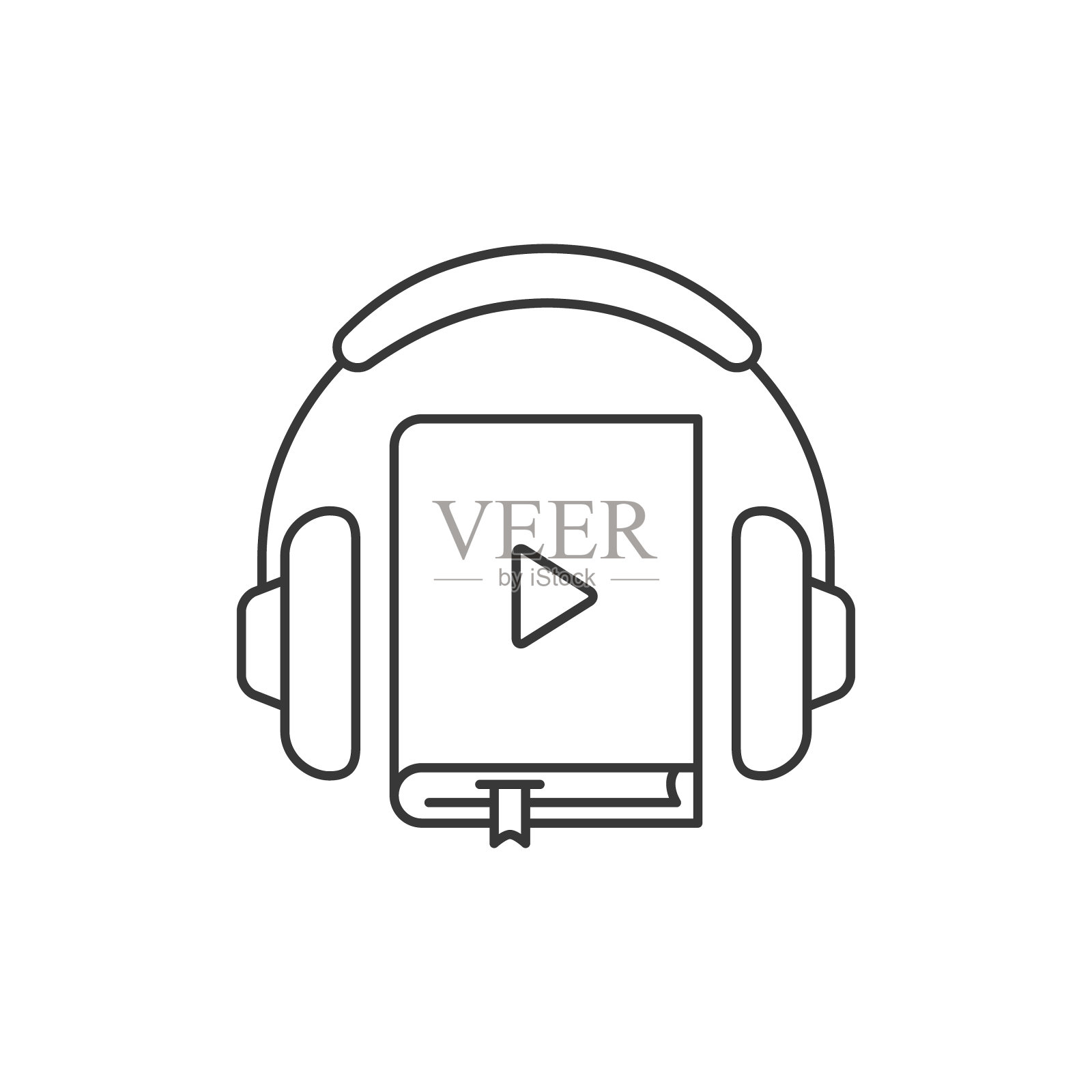 耳机和书线图标，有声书在线学习或听，矢量教育概念。平面设计插画图片素材