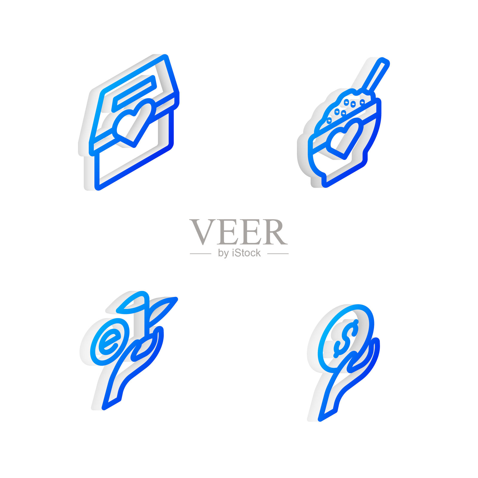 捐赠食物，慈善，手拿树叶和图标。向量图标素材