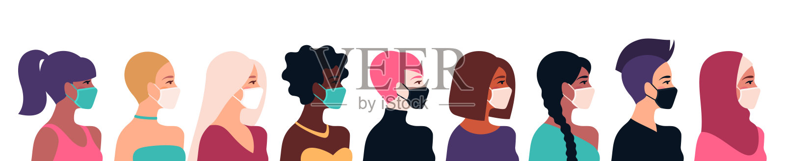 冠状病毒妇女戴医用口罩插画图片素材