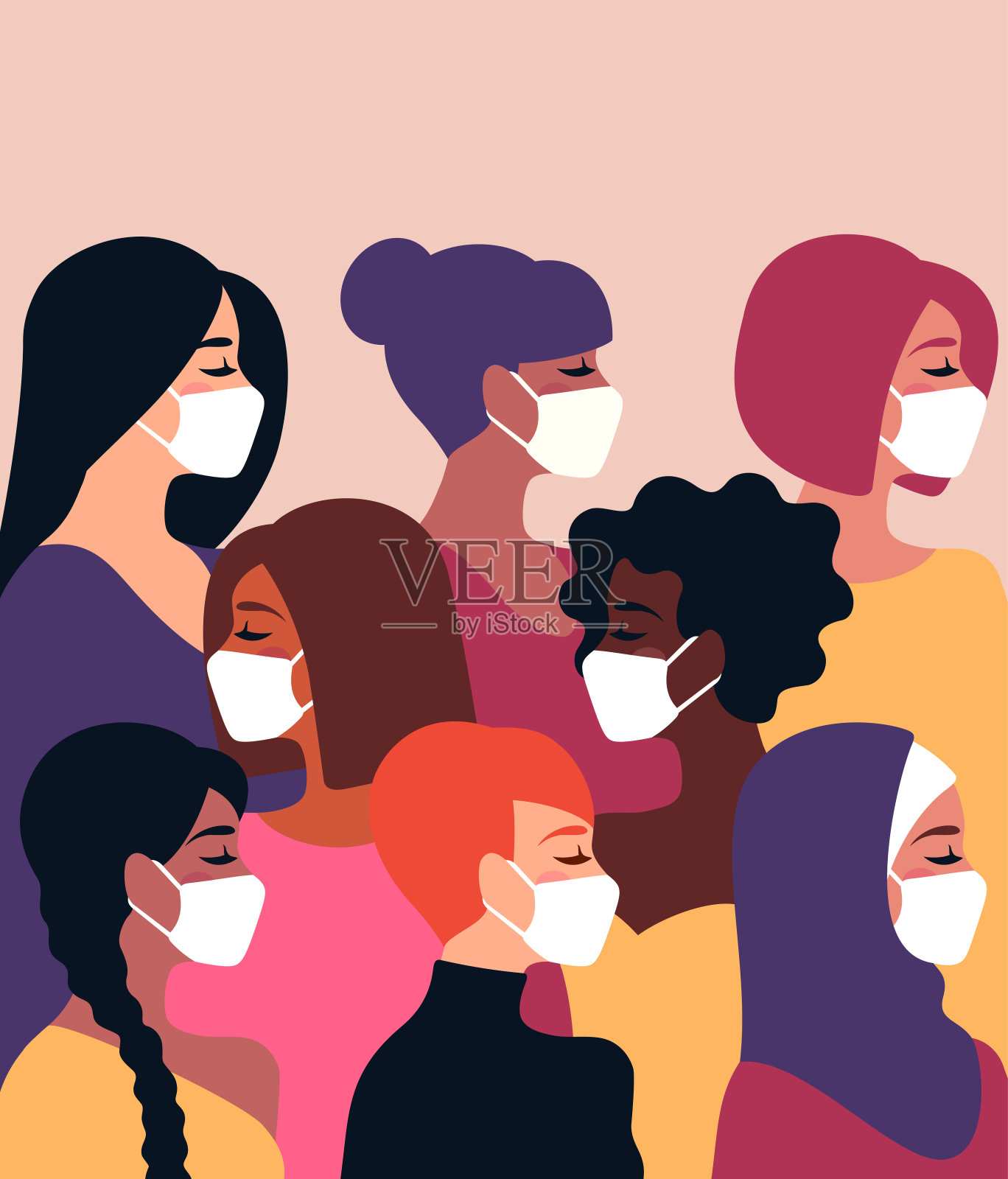 冠状病毒妇女戴口罩插画图片素材