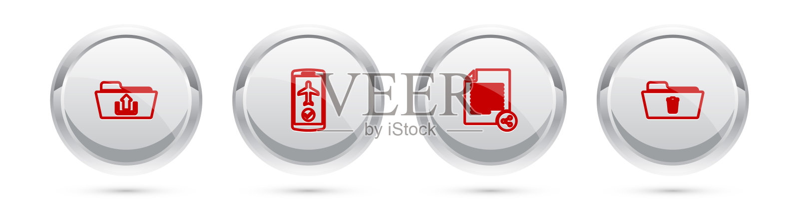 在移动端设置文件夹上传、飞行模式、共享文件和删除文件夹。银圈按钮。向量插画图片素材