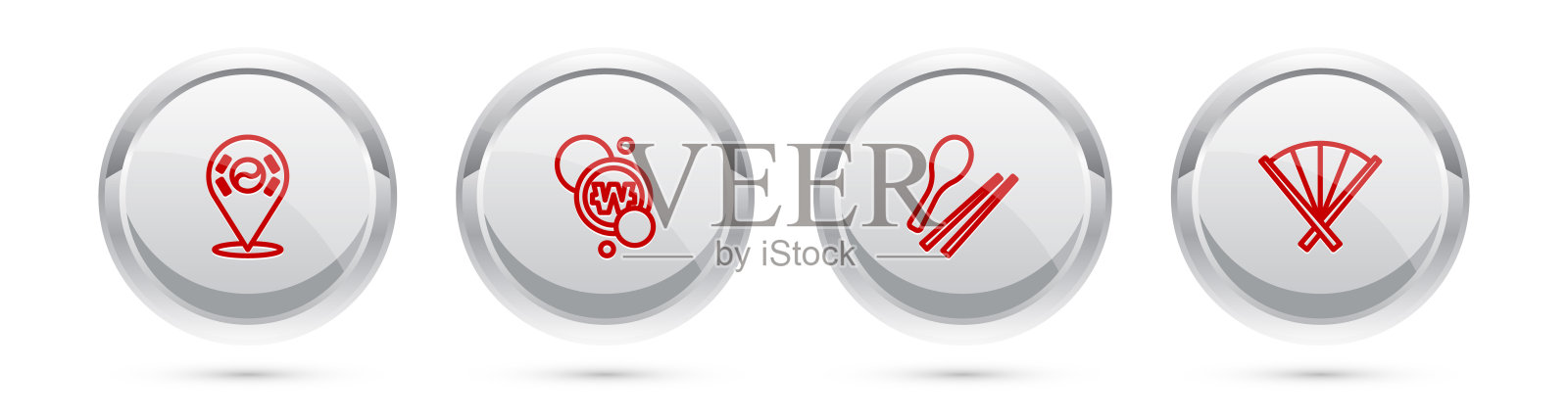 韩国币，韩币，筷子，传统扇子。银圈按钮。向量插画图片素材