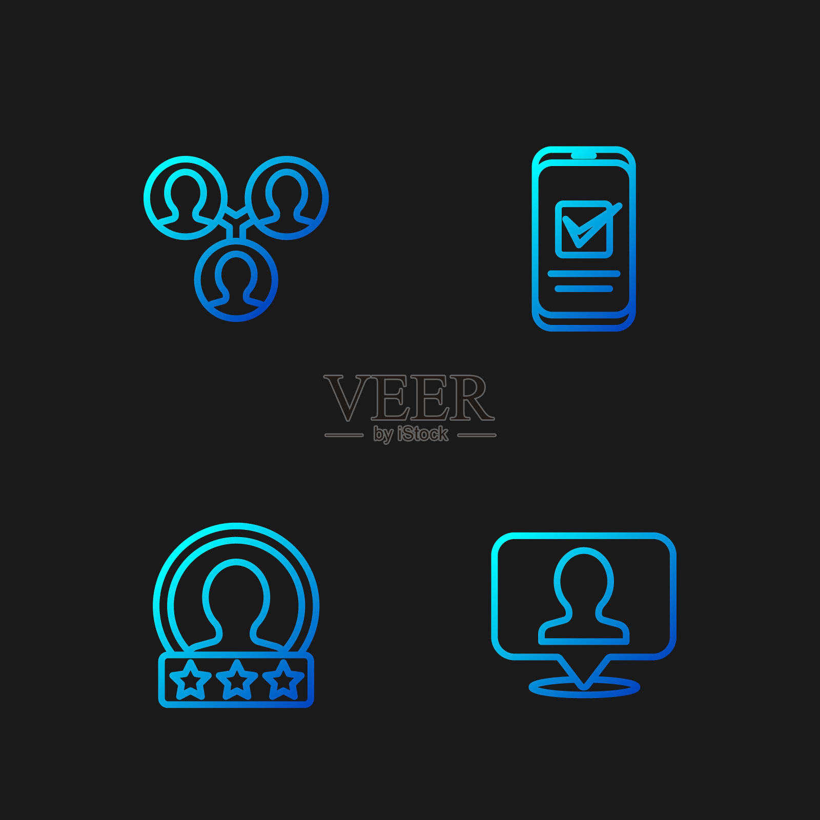 与人设置线路位置，创建账户界面，项目团队基础和智能手机。渐变颜色图标。向量图标素材