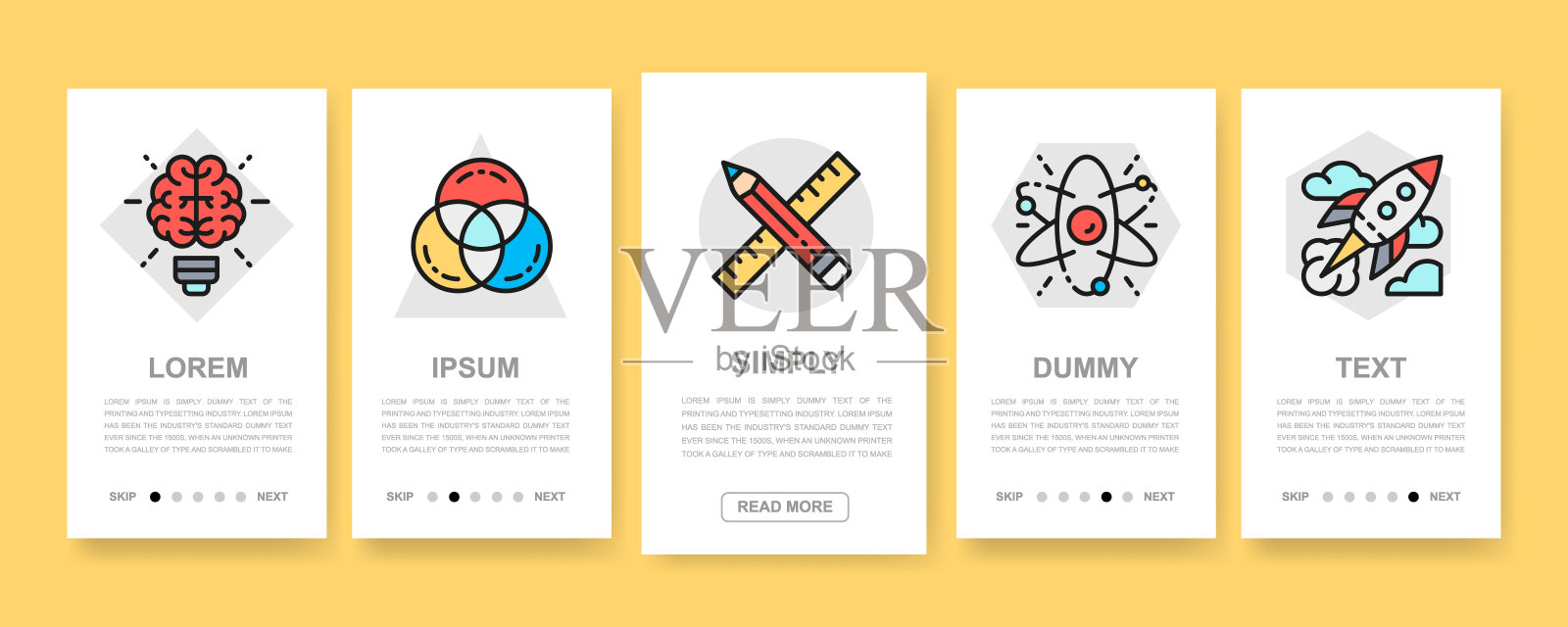 创意垂直横幅设置。现代细线平面图标的网站菜单。创新、创业、艺术品、项目、创意手机屏幕。插画图片素材