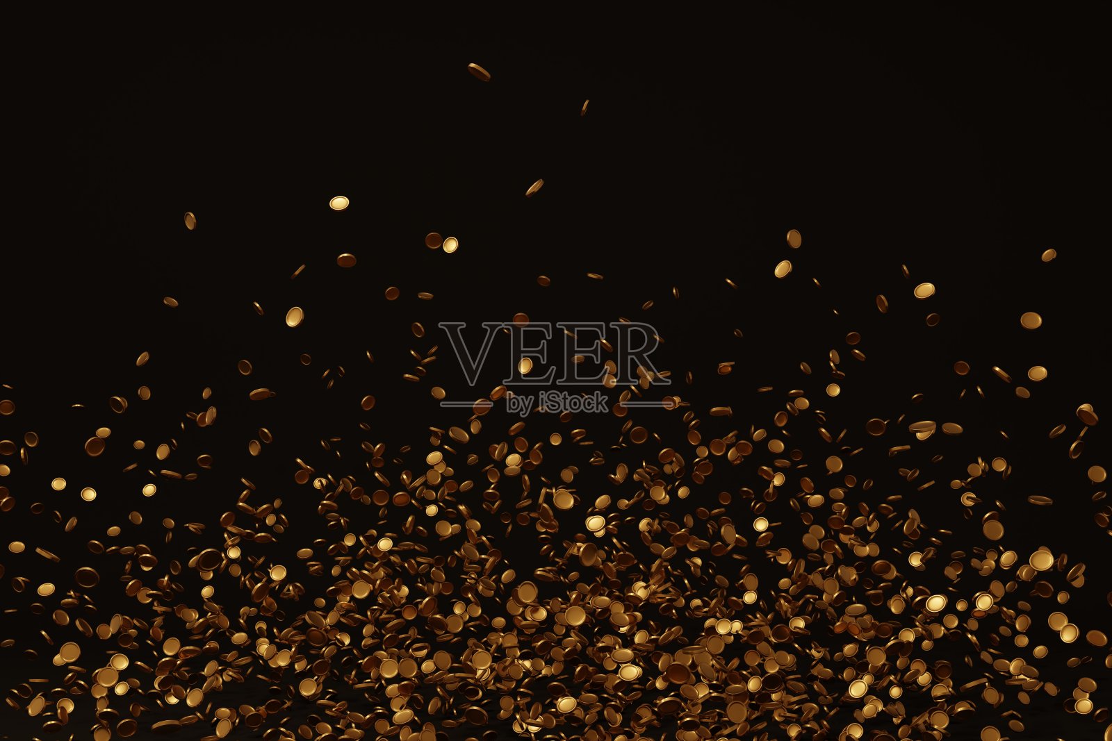 金光闪闪的硬币落在黑色的背景上。富有或赌场运气的概念。珍贵的昂贵的珍宝。3 d渲染插图。插画图片素材