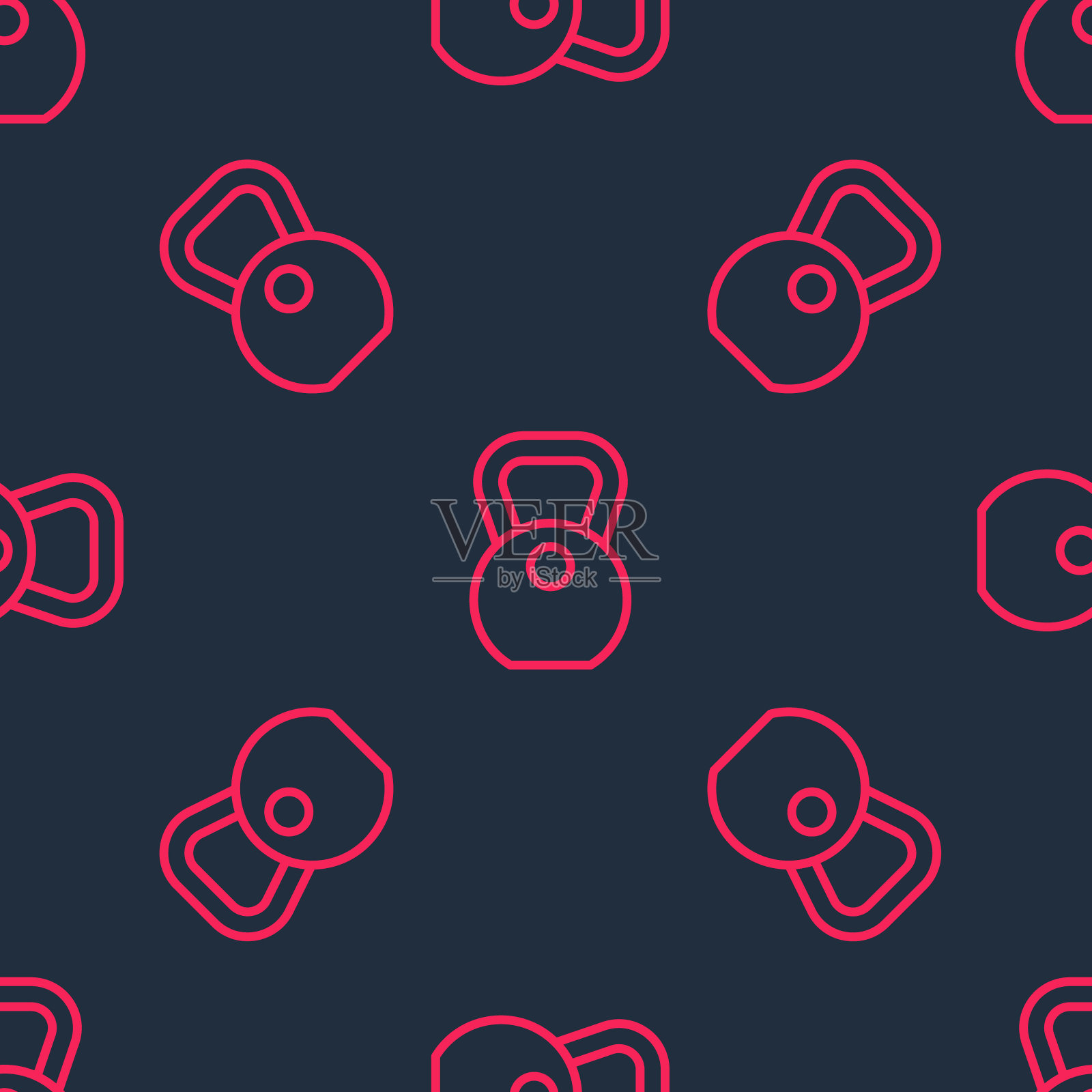 红线重量图标孤立无缝模式上的黑色背景。公斤重量块用于举重和秤。质量的象征。向量插画图片素材