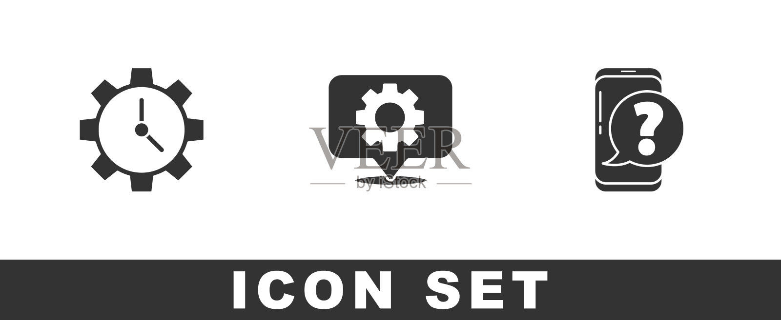 设置时间管理，位置与设备和手机问题图标。向量图标素材